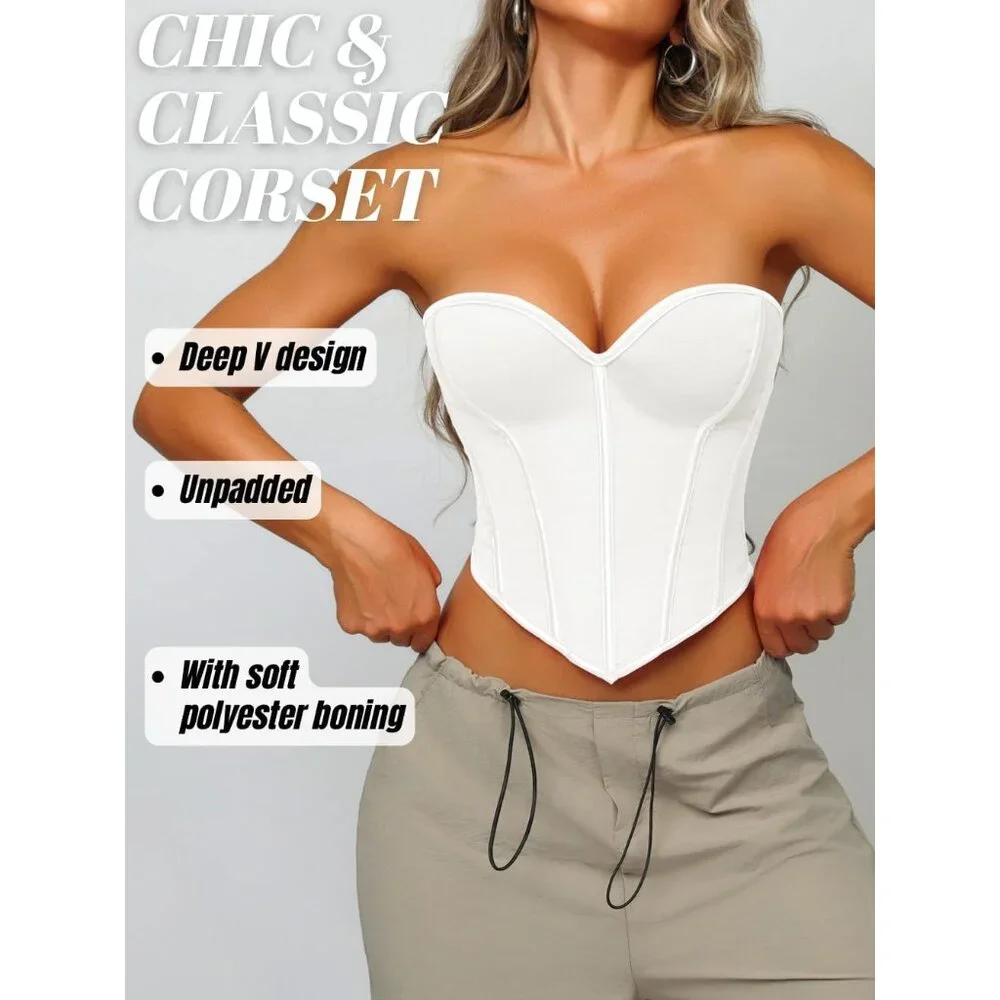 Heart Corset Top Women Strapless Crop Rave Club Night Out Party - Picture 2 of 7